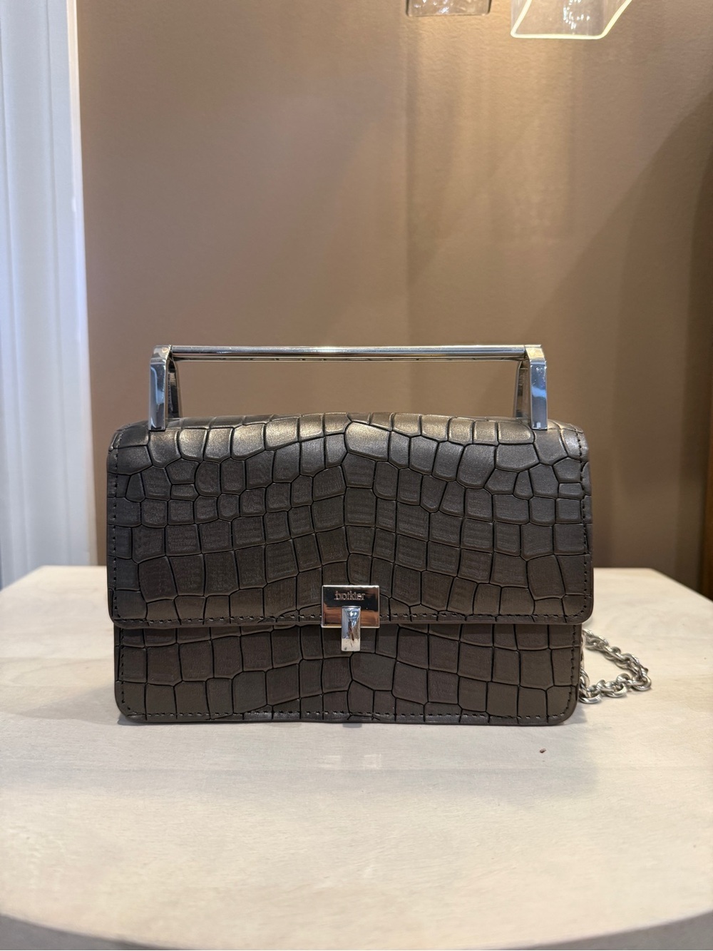Botkier Black Croc-Embossed Top-Handle Crossbody with Silver Hardware